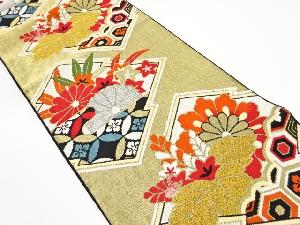 アンティーク 松皮菱に桐・菊模様織り出し袋帯(着用可)